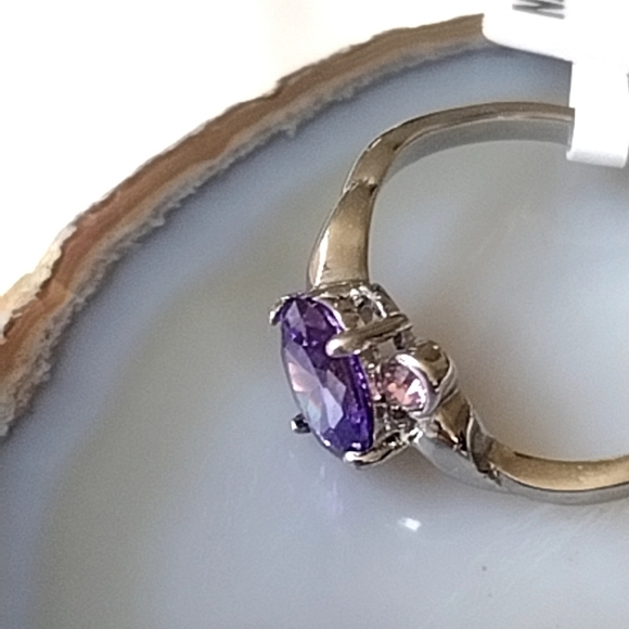 Stainless Steel Cocktail Ring Purple CZ Amethyst Color | Hypoallergenic - Picture 8 of 12